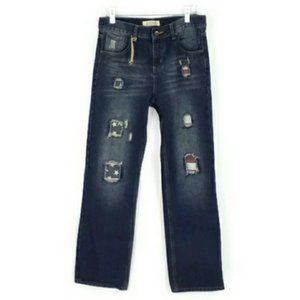 Agile Jeans Dark Acid Wash Distressed Patched Straight Leg Jeans Boys 20 NWOT